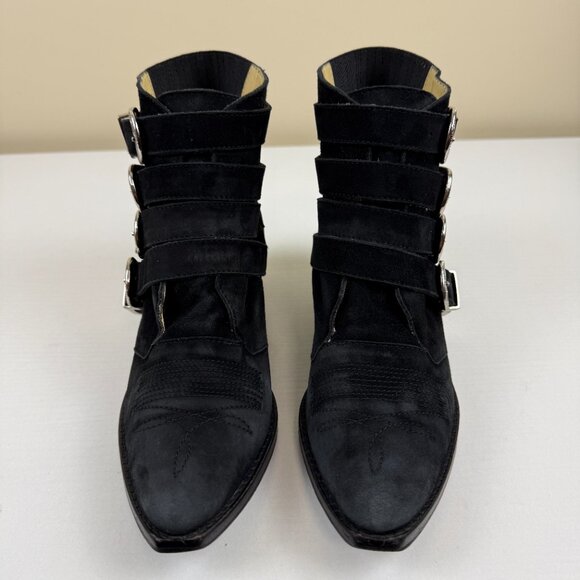 Toga Pulla Western Buckle Black Suede Ankle Boots - Picture 4 of 16